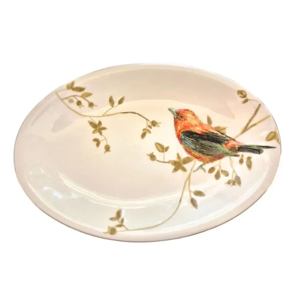 Gilded Birds Bathroom Soap Dish Lotion Dispenser Tumbler 3 Piece Set Like New